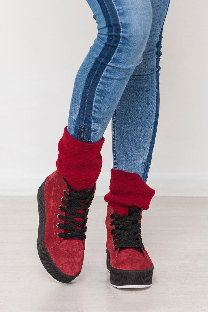 Зимові жіночі кеди з довязом ТМ Bona Mente марсала, фото 1