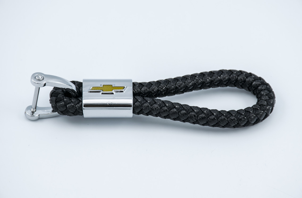 Брелок з логотипом CHEVROLET, плетений берлок з логотипом шевролет для автомобіліста + карабін/чорний, фото 1