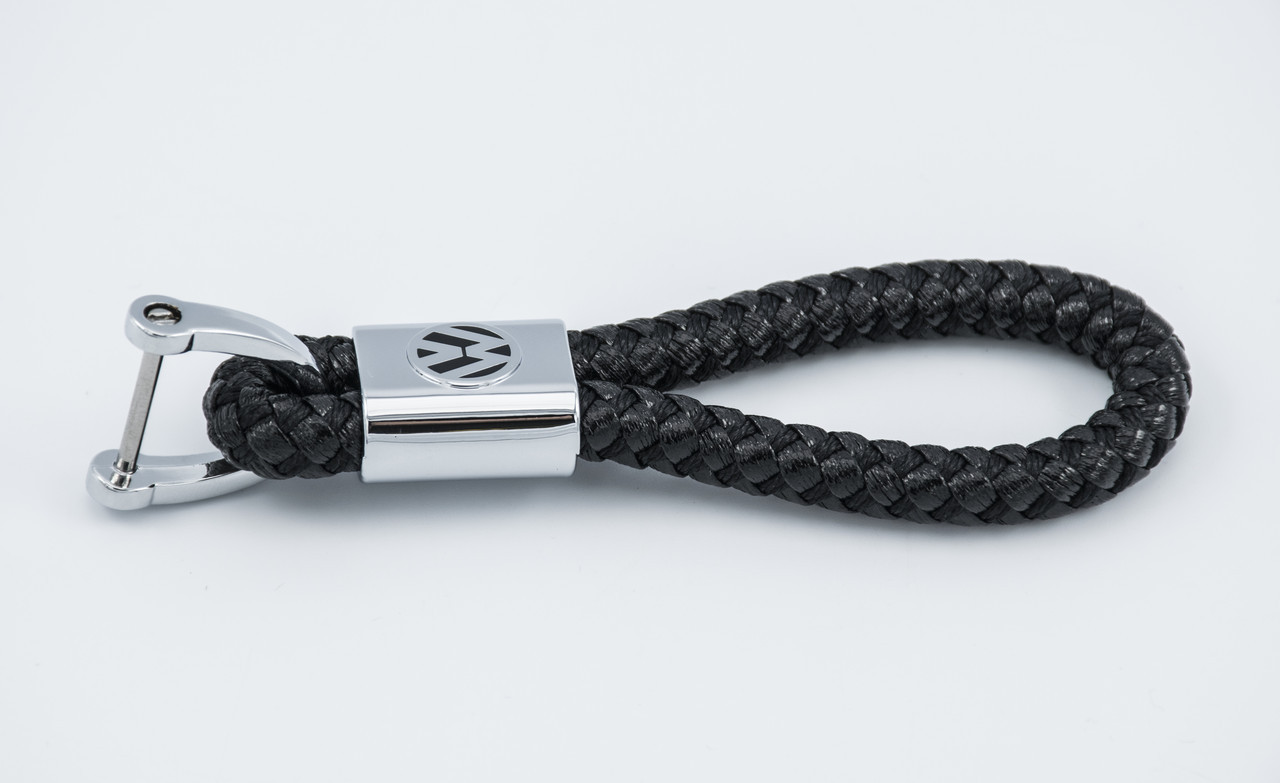 Брелок з логотипом VOLKSWAGEN, плетений берлок з логотипом фольцваген для автомобіліста + карабін/чорний, фото 1