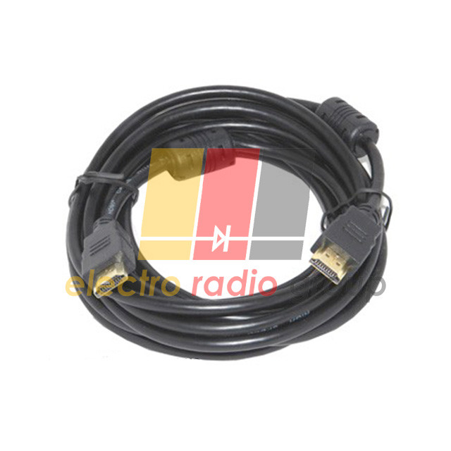 Шнур HDMI "Tcom" (шт. - шт.) Vers.-1,4, діам.-6мм, gold, 5м, чорний