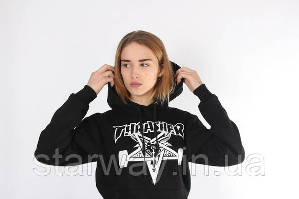 Чорне худі thrasher | стильна жіноча толстовка