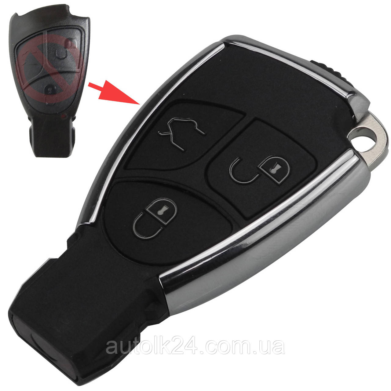 Корпус смарт ключа 3 кнопки для Mercedes Benz (Хром)