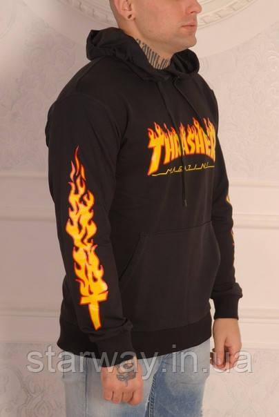 Чорна толстовка принт thrasher magazine | худі топ