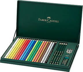 Олівці кольорові Faber-Castell POLYCHROMOS 20 кольорів в подарунковій коробці з аксесуарами, 210051
