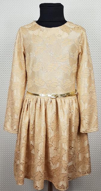 Ошатне плаття для дівчинки Тая золото 128,140,146 см гіпюр із блисками, підкладка сатин пояс