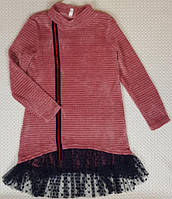 Платье детское нарядное Анабель фрез 128,134см 3д велюр сетка, принт горох