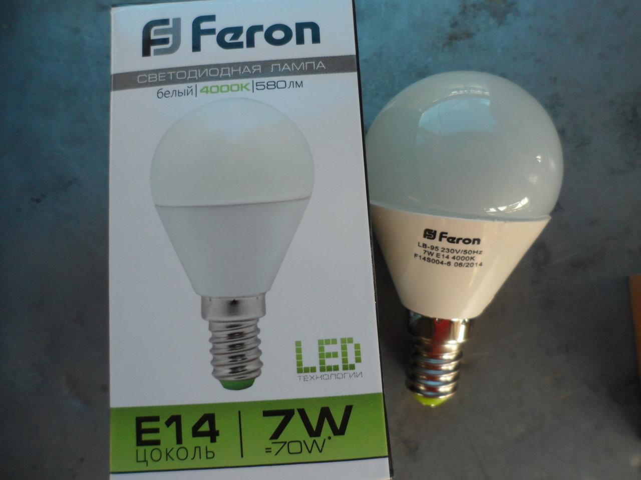 Світлодіодна лампа 7w кулька FERON LB-95 E-14 4000K
