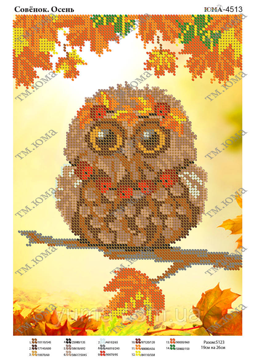 Схема для вишивки бісером Совеня Осінь, фото 1