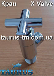 Кран кутовий X Valve (Ікс) з хрестоподібним поворотним важелем для сушарки для рушників. Хром. Різьба 1/2"