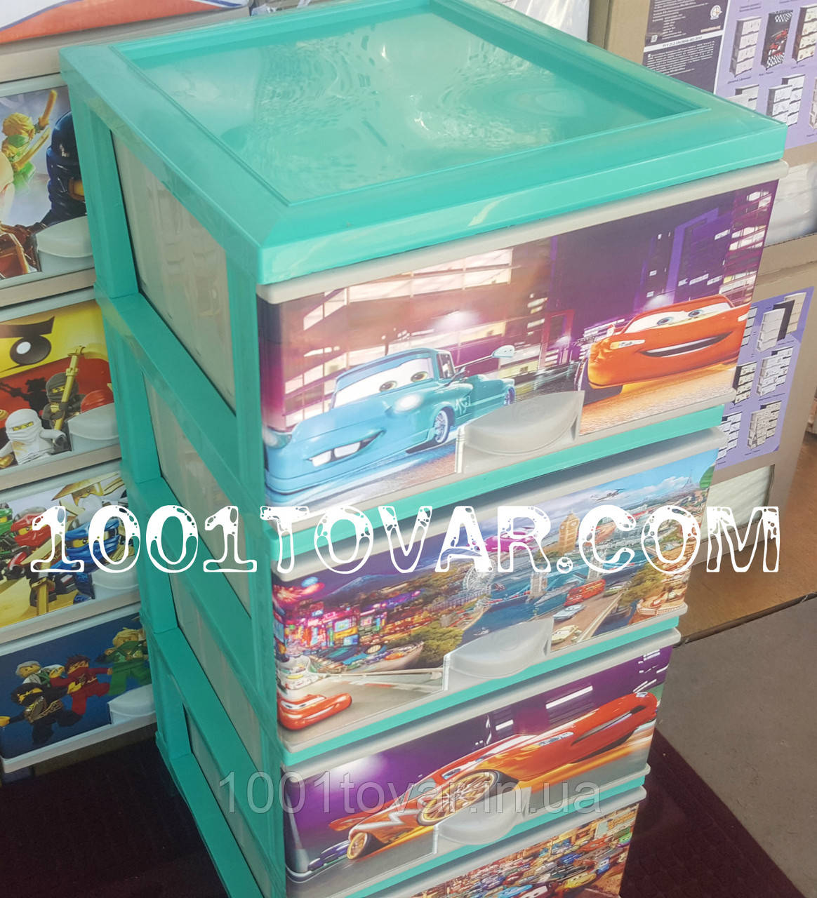 Комод пластиковий, з малюнком "Тачки Маквин", 4 ящики. Під замовлення., фото 1