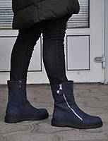 Размеры 36 и 37 Женские зимние ботинки из натурального нубука, на танкетке, синие Viscala 27840