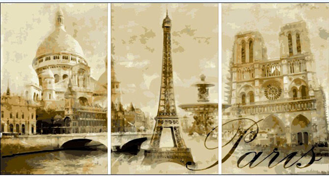 Картины по номерам 50х90 см. Триптих Babylon Париж (MS-14029) - фото 1 - id-p68423616