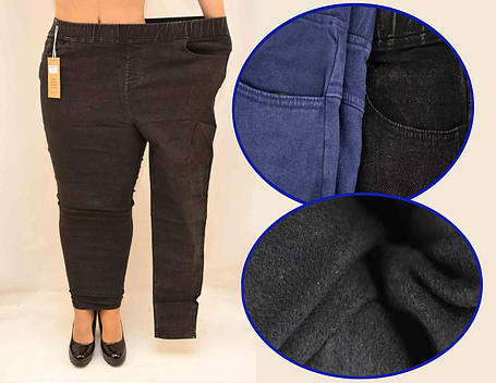 Джинси жіночі утеплені флісовою підкладкою — великі розміри 5XL чорний, фото 1