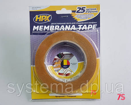 Двостороння клейка стрічка HPX MEMBRANA TAPE для мембран, 15 мм x 25 м, 100 мікрон, прозорий, фото 1