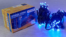 Світлодіодна гірлянда синя нитка на чорному проводі DELUX String Flash 10м 100LED (20 штук мерехтливих синіх LED)