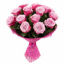 Букет красивих рожевих троянд «Діп Перпл - 15 троянд»