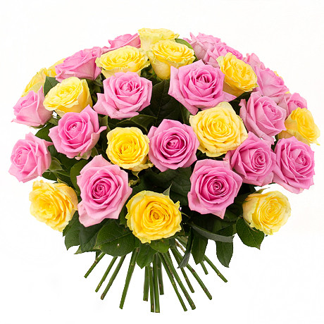 Яскравий букет з троянд двоколірний «Гарний настрій - 35 троянд»