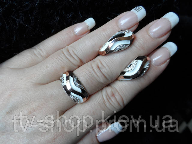 Гарнітур зі срібла та золота з емаллю Аврора,р.18, фото 1