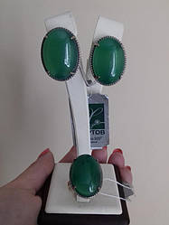 Срібний комплект із зеленим агатом