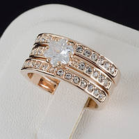 Необыкновенное тройное кольцо с кристаллами Swarovski, покрытое золотом 0193