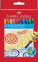 Мелки восковые выкручивающиеся в пластиковом корпусе Faber-Castell 12 цветов в картонной коробке, 120003