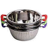 Друшляк Kamille KM-4357 Червоний 22см Друшляк з двома силіконовими ручками Друшляк з нержавіючої сталі, фото 5