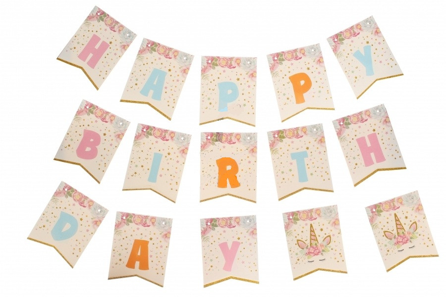 Гірлянда паперова "Happy Birthday" Єдиноріг