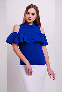 Синя блуза з відкритими плечима і воланом блуза Калелья б/р