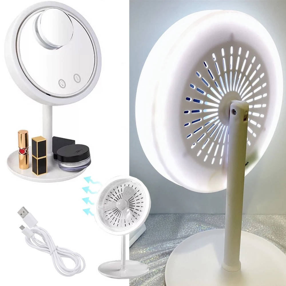 

Настольное зеркало с подсветкой и вентилятором Beauty Breeze Mirror / Зеркало для макияжа с увеличителем, Белый