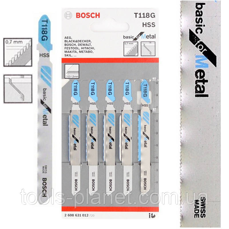 Пилка для лобзика Bosch T 118 G, HSS 5 шт/упак. (ОРИГИНАЛ) по листовому металлу - фото 1 - id-p823420796