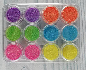 Блискітки в баночках Неон 12 шт.. В боксі 6-257