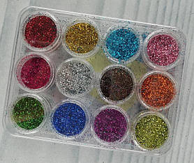 Блискітки в баночках 12 цв. В боксі 6-256