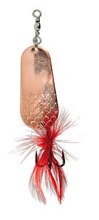 Блешня-коливалка Lineaeffe Catfish 10 г 5 см з оперенням срібло з червоною смужкою мідь