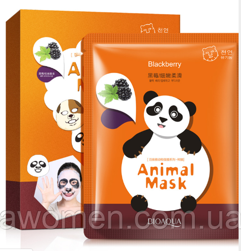 Набір 5 штук BIOAQUA Animal Mask Panda тканинна маска з екстрактом ожини