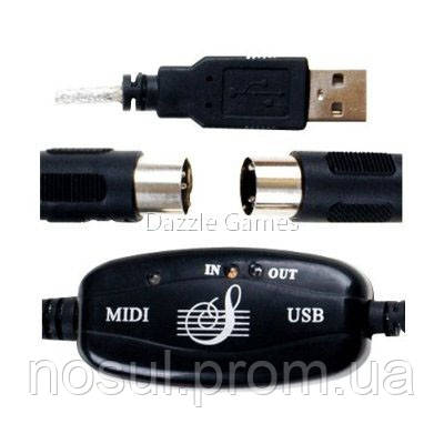 MIDI интерфейс (2 х DIN5) кабель USB подключение аудио оборудования (синтезатор, миди клавиатура, гитара...) - фото 3 - id-p917788