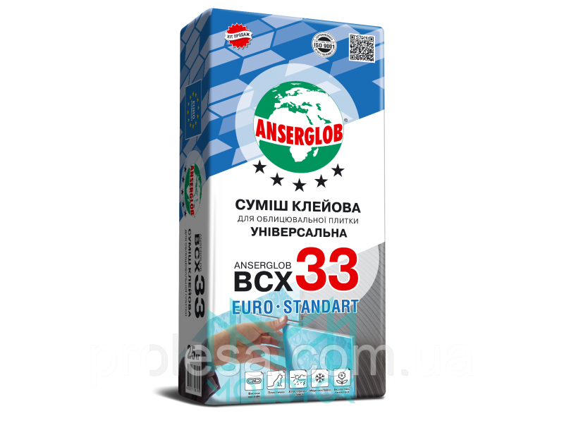 Клейова суміш для плитки Anserglob ВСХ-33 універсальна (25кг)