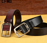 Шкіряний ремінь чоловічий з натуральної шкіри. Чоловічий ремінь пояс для джинсів LFMB Коричневий, фото 2