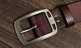 Шкіряний ремінь чоловічий з натуральної шкіри. Чоловічий ремінь пояс для джинсів LFMB Коричневий, фото 4