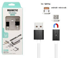 Магнітний кабель 2 в 1 для Android IOS Magnetic (micro USB, lighting) DM-M15 Black