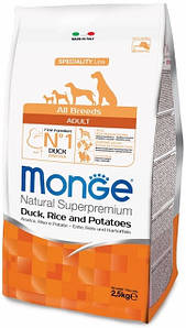 Корм Монже Дог Адалт Monge DOG Adult корм для собак усіх порід качка з рисом 15 кг