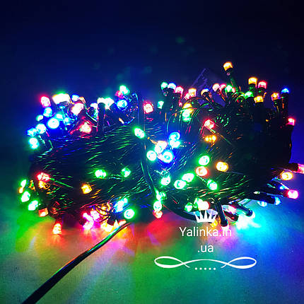 Гірлянда електрична чорний дріт LED 100 новорічна мульти -різнокольорова LED, фото 2