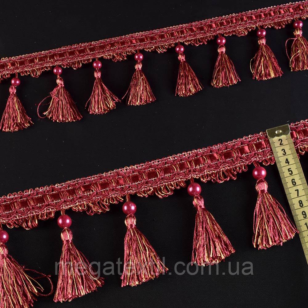 Бахрома пензлика з бусиною бордово-бежева (ст. 955г) (60017.003)