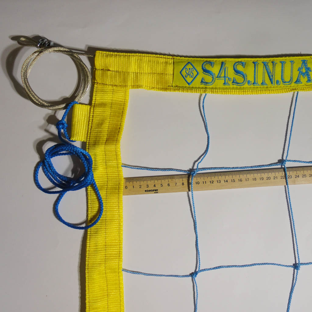 Сітка для волейболу «ПРЕМІУМ 15 НОРМА» з тросом синьо-жовта