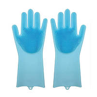 Силиконовые перчатки SUNROZ для мытья посуды со щеточкой Голубой (SUN2569)