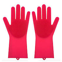 Силиконовые перчатки SUNROZ для мытья посуды со щеточкой Красный (SUN2571)