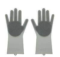 Силиконовые перчатки SUNROZ для мытья посуды со щеточкой Серый (SUN2574)