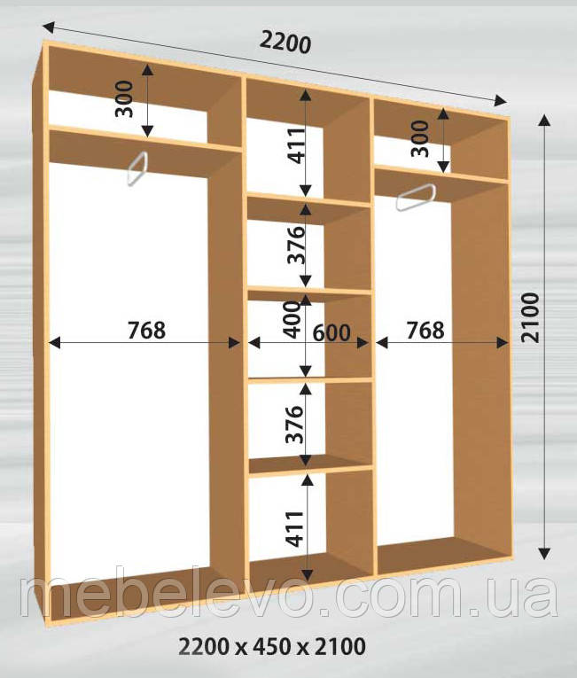 Шафа-купе 3 двері Стандарт 220х45 h-210, ТМ Фенікс