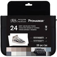 Набір двосторонніх маркерів Winsor Newton Promarker Black and Greys 24 кольори + сумка-пенал