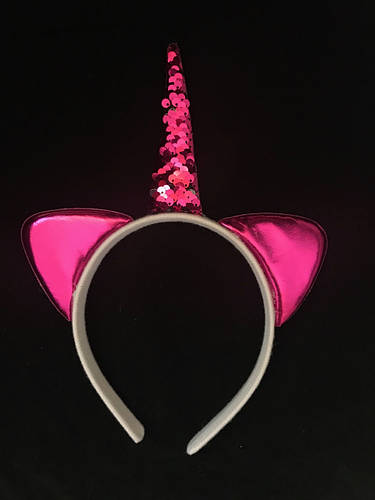 Рог Единорога с ушками на обруче, розовый с пайетками, цена 45 грн ...