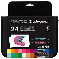 Набір двосторонніх маркерів Winsor Newton Brushmarker Student Designer 24 кольори + сумка-пенал